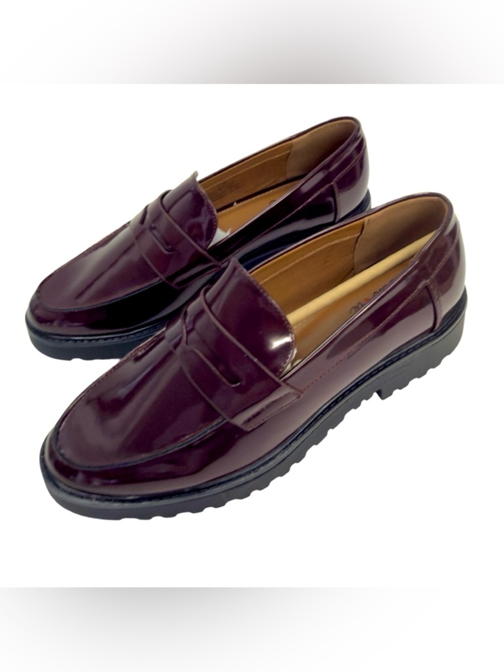 New MIA Amore "Hali" Lug Sole Burgundy Penny Vegan Loafers Size 8.5 - Picture 8 of 13